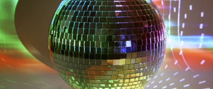 A glitterball reflecting light
